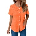 thumbnail image 3 of Summer T Shirts for Women Peter Pan Collar Button Down Curved Hem Blouse Top Womens V Neck Lightweight Breathable Short Sleeve Shirt, 3 of 6