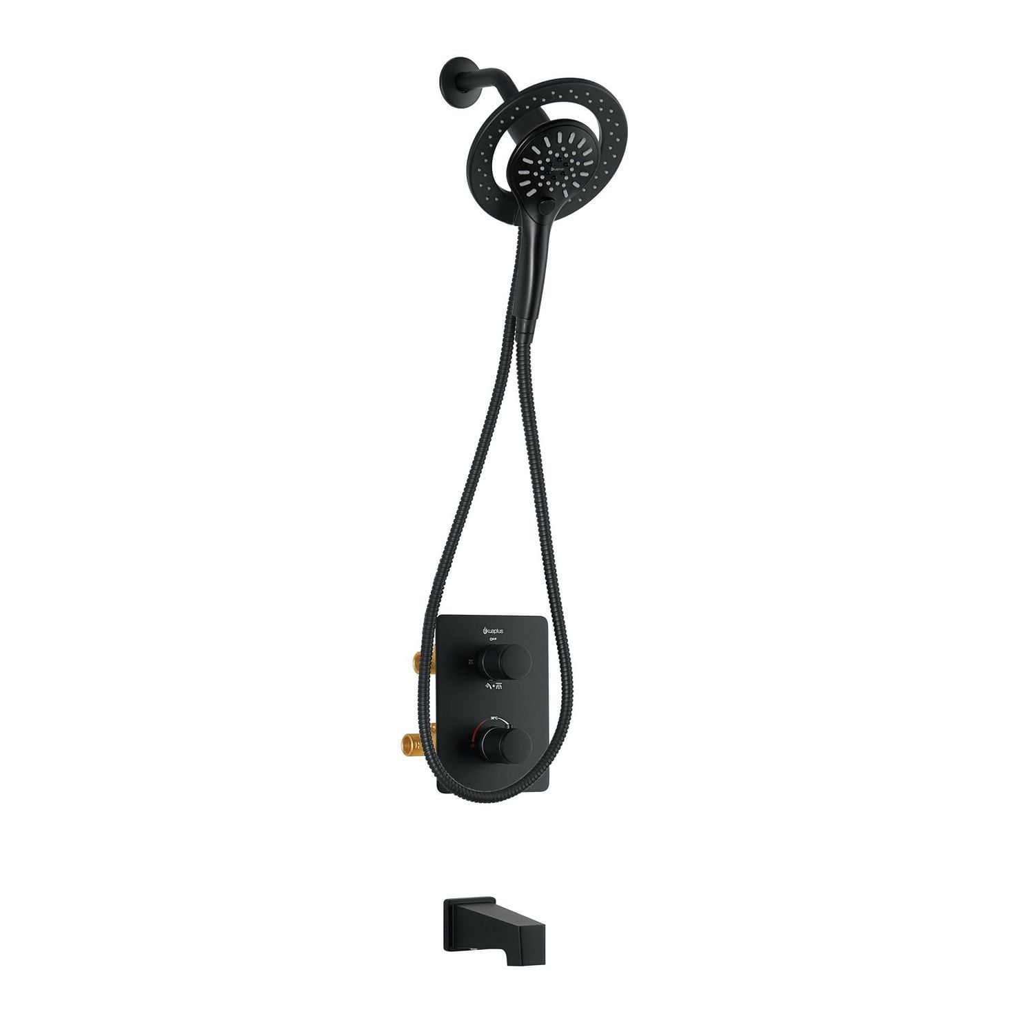 Valve thermostatique carrée 3 fonctions, Douchette magnétique, bec de bain ou simultanément