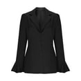 thumbnail image 3 of Women's Elegant Blazers Lapel Neck Ruffle Long Sleeve Business Blouse Button Down Deep V Neck Bell Sleeve Office Suit Jackets, 3 of 6