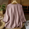 thumbnail image 4 of Tittly Womens Linen Tops Womens Oversized Button Down Shirts Linen Tunics for Women 3/4 Sleeve Linen Shirts For Women 2025 Cotton Summer Retro Boho Tops Vacation Blouse Purple, 4 of 6