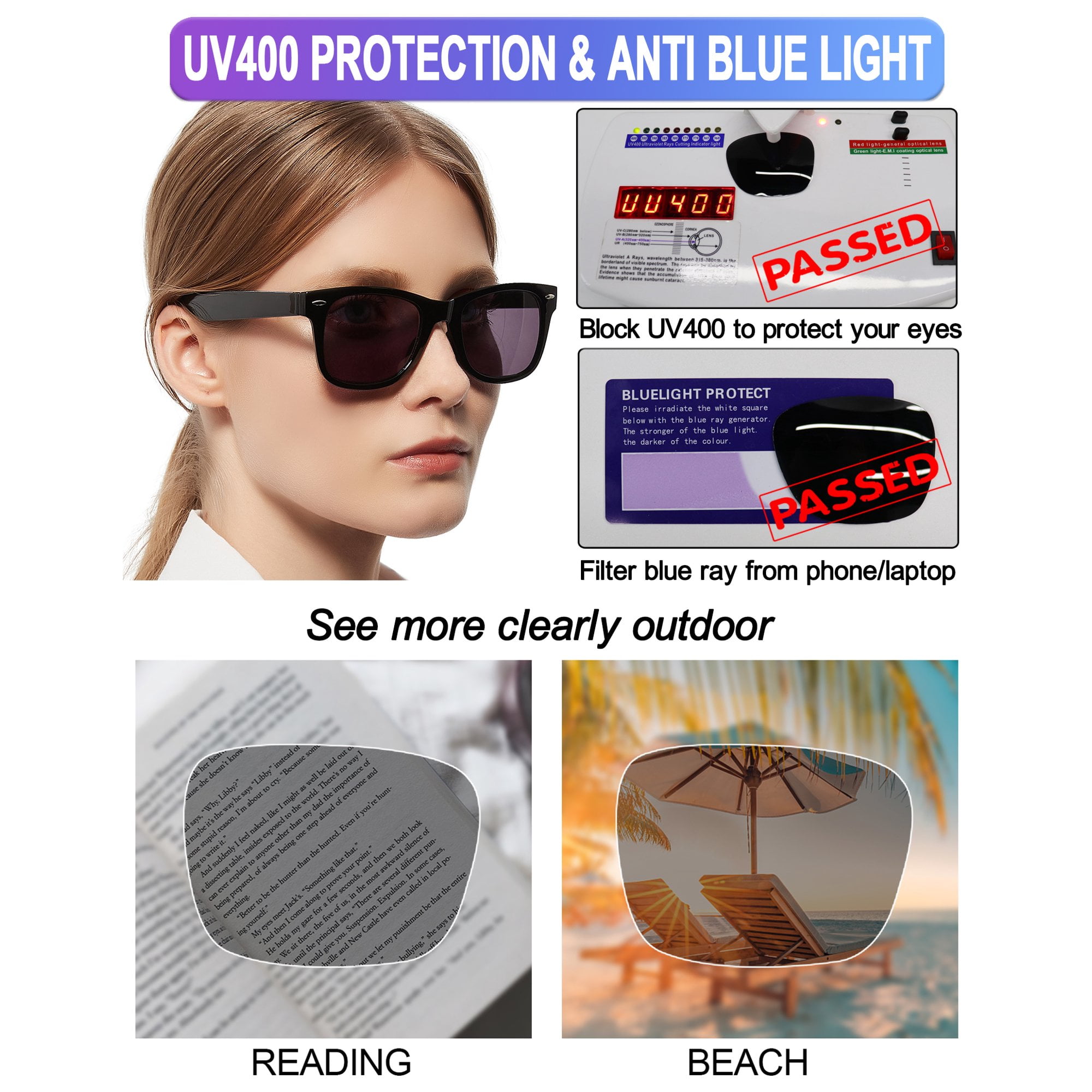 OCCI CHIARI Reading Sunglasses Women UV Protection Outdoor Reader Blue Light Blocking Glasses(Black, 175) with Arylic Lens,Not Bifocals