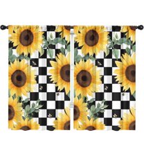 Blackout Kids Curtains,Sunflowers Bees Checkered Childrens Insulated Curtains Set Of 2,Bedroom Essentials,Toddler Room Decor 52x84in(132x213cm)