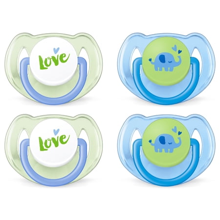 (2 pack) (2 pack) Philips Avent Classic Pacifier, 6-18 months, blue/green elephants, 2 pack, SCF189/24