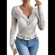 thumbnail image 3 of Blusa de de Encaje para Mujer, Larga, Cuello en V, Transparente, con Encaje Floral. L, 3 of 7