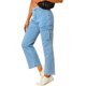thumbnail image 4 of Allegra K Pantalones Largos de Cintura Alta Casual de Mezclilla Azules XS, 4 of 5