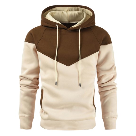 Htigea Clearance Men's Solid Pullover Hoodies Sports Soft Blend Fleece Hooded Sweatshirts with Kangaroo Pocket Today Sales Brown,L