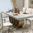 thumbnail image 4 of Post Modern Marble Dining Table Sets Chairs Combination Stainless Steel Apartment Golden Carved Mesa Comedor Home Furniture WK My Lux Decor Round, 4 of 15