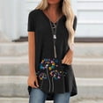 thumbnail image 2 of WEIYLL Ladies T Shirts Plus Size Print V-Neck Short Sleeve Long Black Blouse Sizes L, 2 of 3