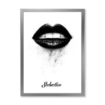 Designart 'Monochrome Black Female Lips' Modern Framed Art Print