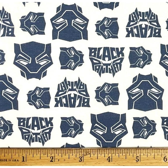 1 Fat Quarter - Marvel Black Panther Head on White Cotton Fabric - 21" X 18"