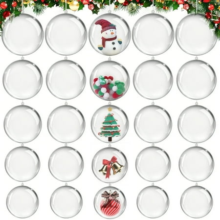 Yalumo 25 Pcs Clear Plastic Fillable Ornaments for Crafts, Clear Acrylic Plastic Balls DIY Christmas Ornaments Balls 5 Different Sizes for Christmas Home Decor(40mm, 50mm, 60mm, 70mm, 80mm)