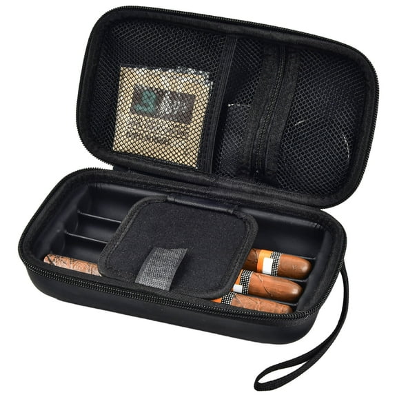 Cigar Case, 4 Finger Humidors Cigars Box with Humidifier. Cigar Travel Holder for Cigar Cutter/Lighter/Humidity Control Packs Set, Cigar Accessories Gifts for Men - Storage Case & Humidifier Only