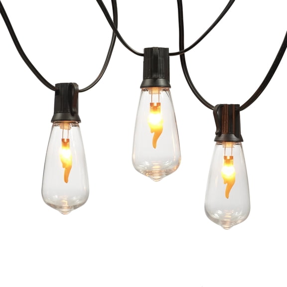 Better Homes & Gardens 10-Count Flickering Flame LED Edison Outdoor String Lights with Black Wire