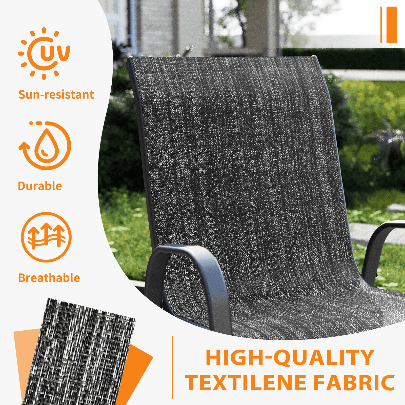 ELPOSUN Patio Chairs Set of 4, Outdoor Stackable Dining Chairs for All Weather, Breathable Garden Outdoor Furniture for Backyard Deck,Dark gray