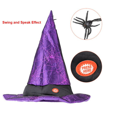 Swing & Speak Witch Hat Voice Halloween Decor Props For Adults and Children, Purple