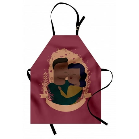 

African American Family Apron Romantic Couple Hugging Love Theme Unisex Kitchen Bib with Adjustable Neck for Cooking Gardening Adult Size Maroon Redwood by Ambesonne