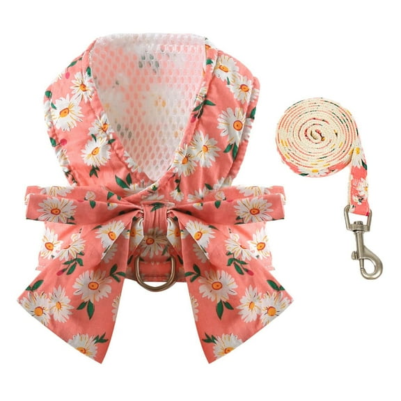 Pink Daisy Pet Harness and Leash Set with Bow Knot Harness with D-Ring Dogs Cats