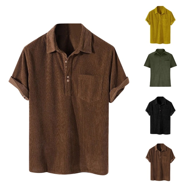Gspmoly Chemises pour Hommes, Chemise Décontractée à Manches Courtes, Couleur Unie, Col Rabattu, Blouse d'Été