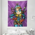 thumbnail image 1 of Fantasy Tapestry, Futuristic Super Hero Woman Space Astronaut Science Fiction Graphic, Wall Hanging for Bedroom Living Room Dorm Decor, 60W X 80L Inches, Purple Sky Blue Marigold, by Ambesonne, 1 of 2