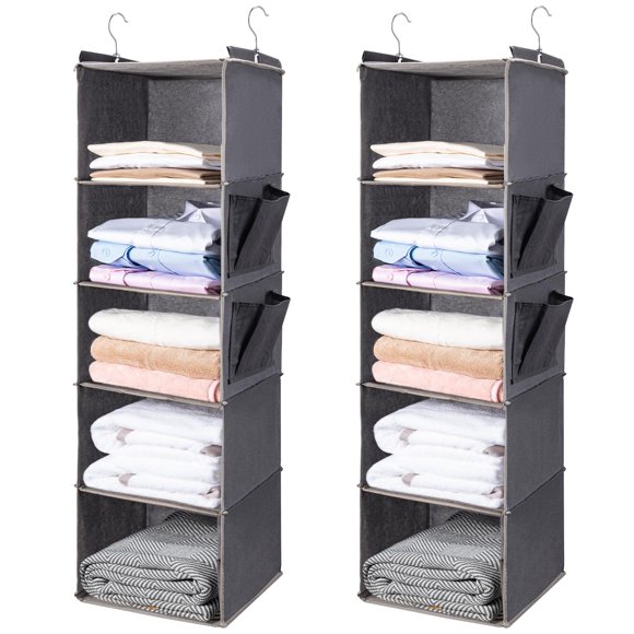 Organizador de armario colgante BOOMIBOO, estante de 5 niveles, paquete de 2, gris