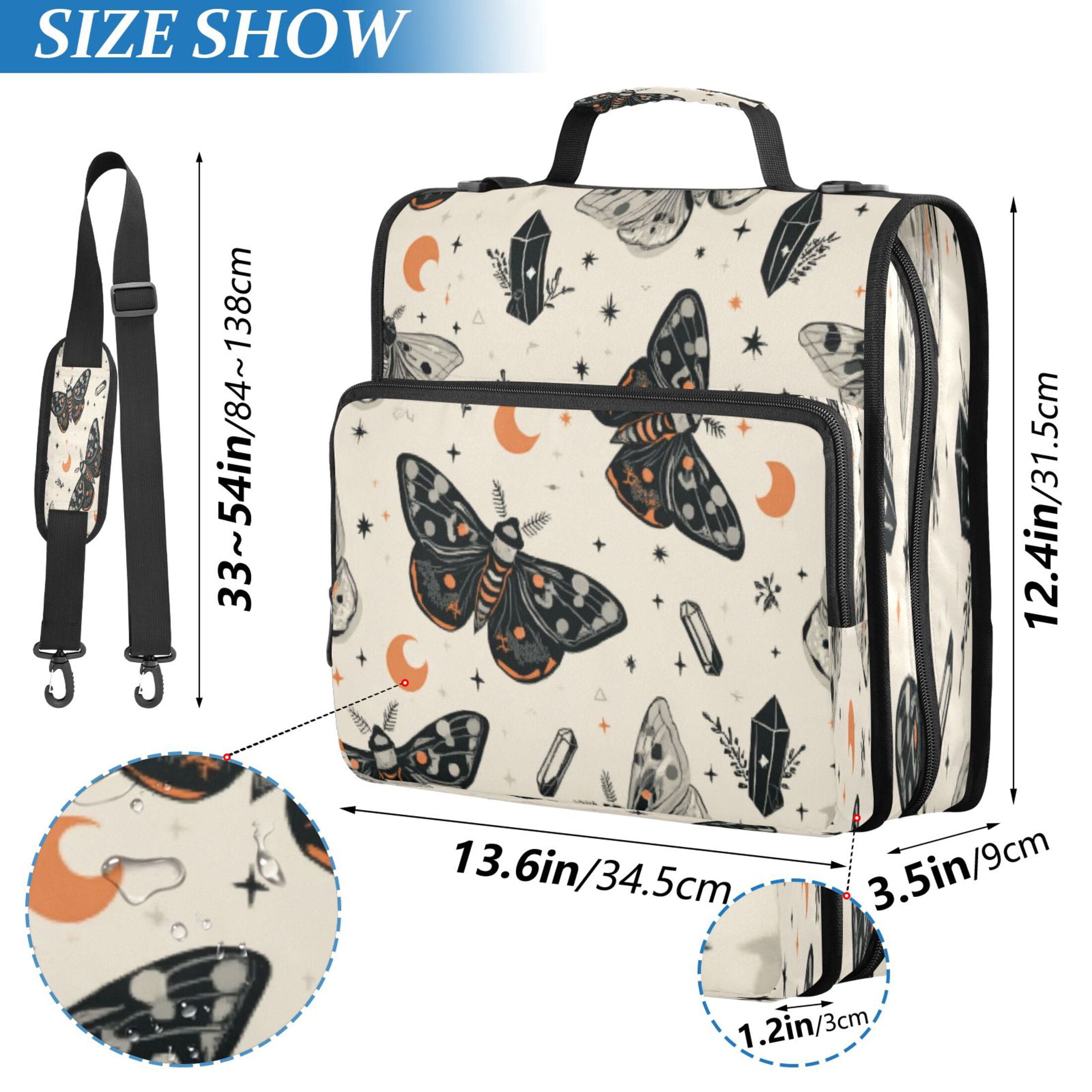 Water-Resistant 3-Ring Binder Organizer with Multiple Pockets Zipper Binder Bag for Office Black and White Moths