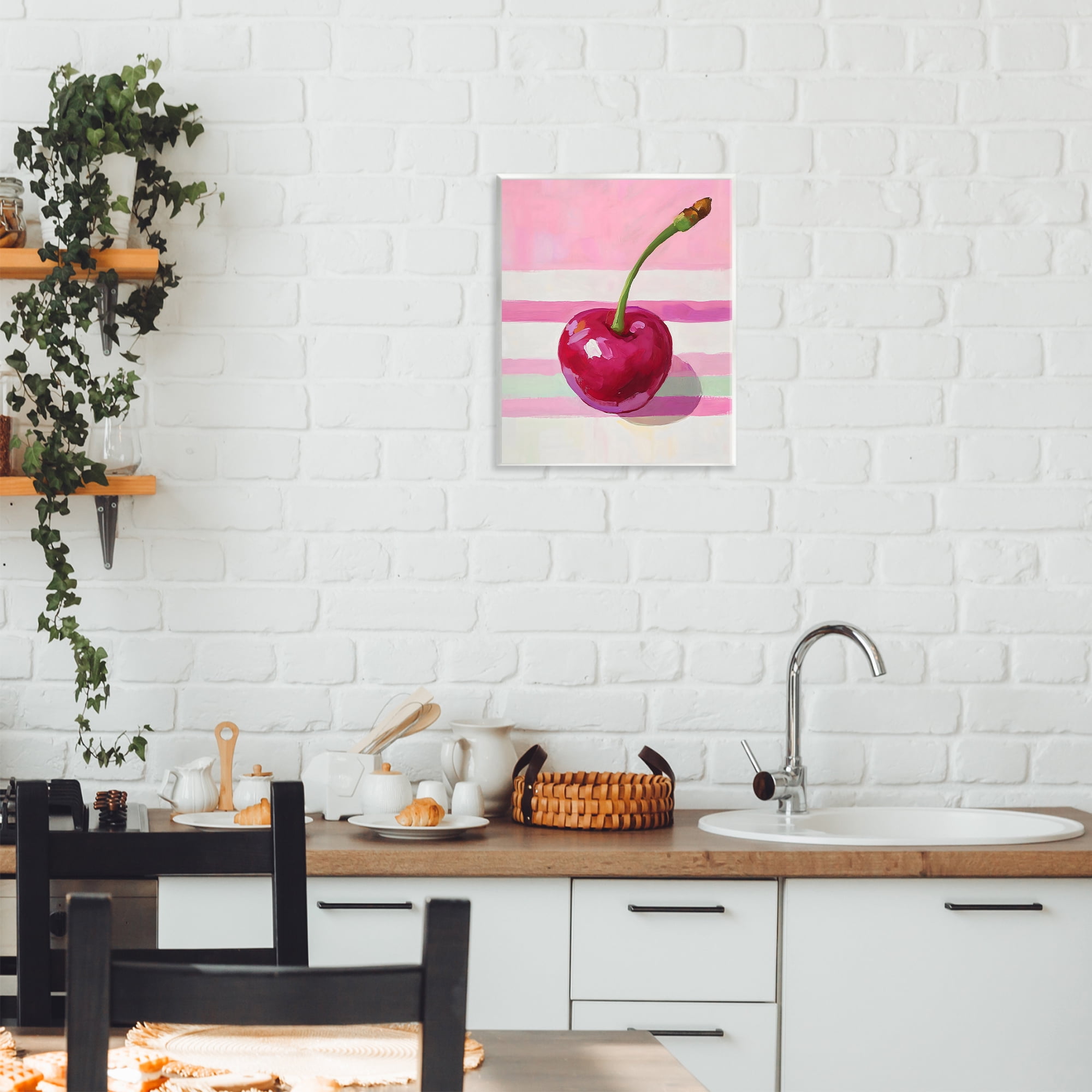 Stupell Industries Cherry on Pink Stripes Wall Plaque Art, design by The Prints Vibe