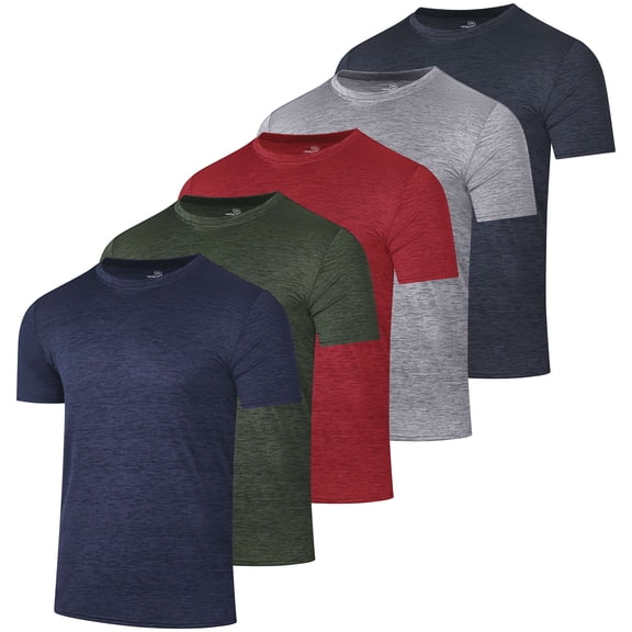 Real Essentials 5 Pack: Men’s Dry-Fit Moisture Wicking Active Athletic Performance Crew T-Shirt