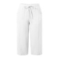 thumbnail image 5 of UVEASISHA Capri Pants for Women High Waisted Drawstring Cropped Pants Summer Casual Beach Capris Loose Fit Straight Leg Trousers with Pockets Ofertas Flash White M, 5 of 6