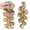 thumbnail image 6 of Benehair 100% Real Remy Human Hair Extensions Tape In Seamless Skin Weft Full Head Body Wave Thick 20 pcs 40pcs Highlight Blonde, 6 of 11