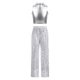 thumbnail image 2 of AOCHANG Girls Shiny Sequin Pants Dance Outfit with Mock Neck Metallic Crop Tops Jazz Hip Hop Disco Dancewear Silver 10, 2 of 6