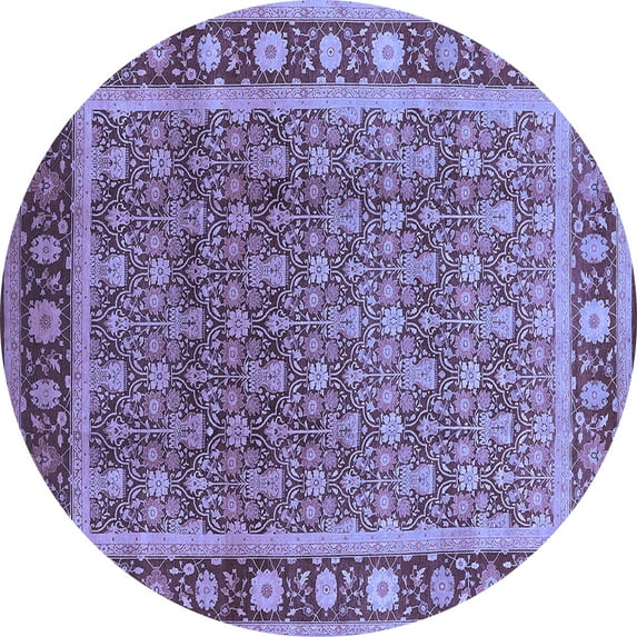 Ahgly Company Machine Washable Indoor Round Oriental Blue Traditional Area Rugs, 6' Round