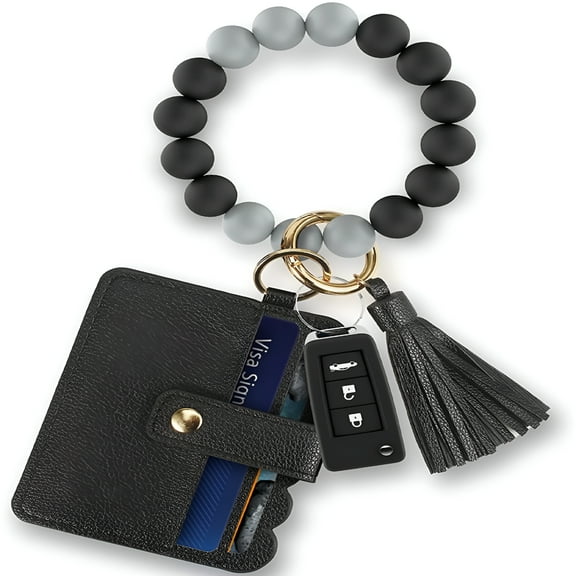 DESIGNICE Keychain Wristlet Silicone Beaded Key Ring Bracelet, Black