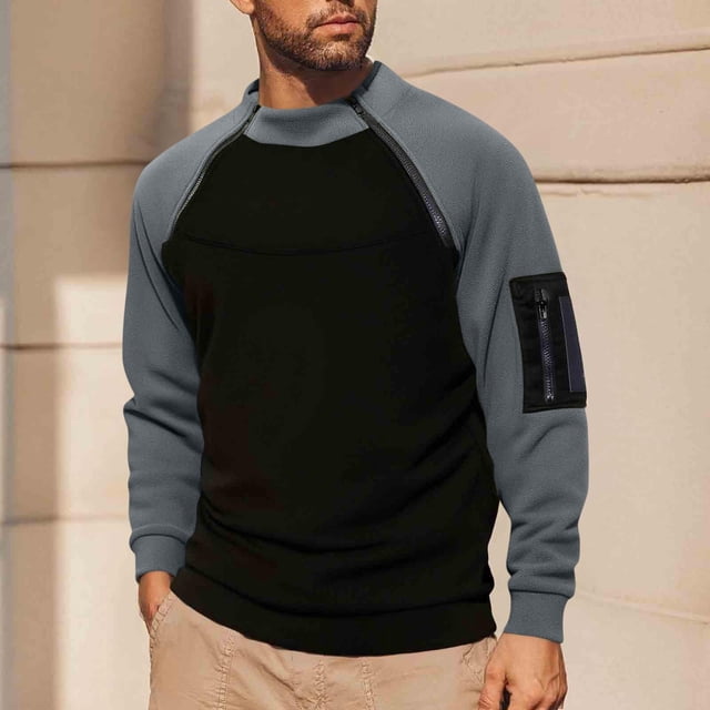 pstuiky Camisas casuales de manga larga para hombre, Blusa informal de manga larga con cuello alto y cremallera cálida de polar de color liso para hombre salir tops xxxl