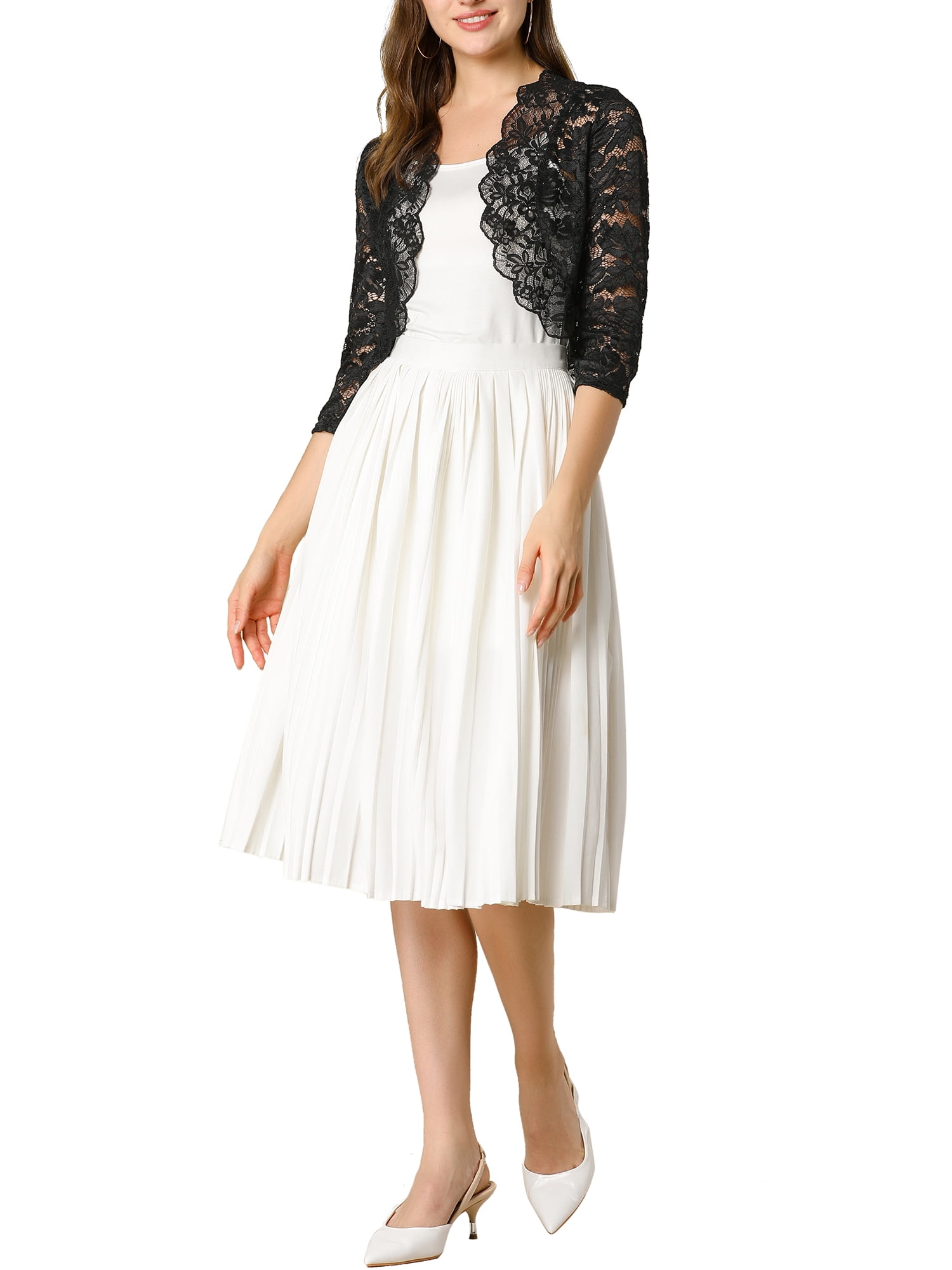 DARING DIVA 3/4 Sleeve Sheer Floral Lace Shrug Top XL Black