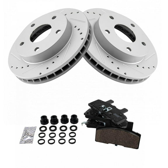 TRQ Front Performance Brake Pad & Rotor Kit Brake Pads Brake Rotors Set Ceramic Fits Select 1994-1999 Dodge Ram 1500