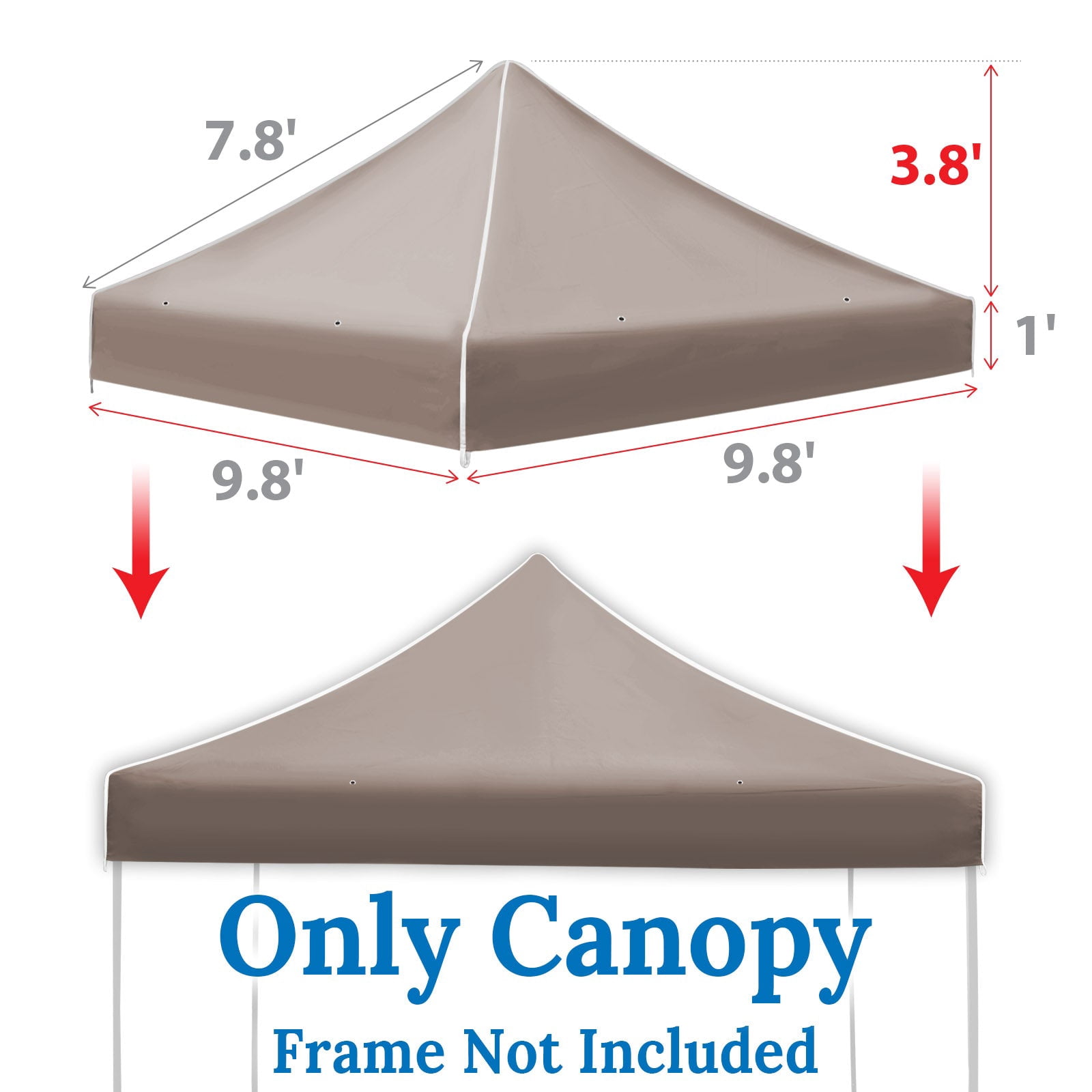 SUNRISEUMBRELLA Ez pop Up Instant Canopy 10'X10' Replacement Top Gazebo EZ Canopy Cover Patio Pavilion Sunshade Polyester（Taupe）