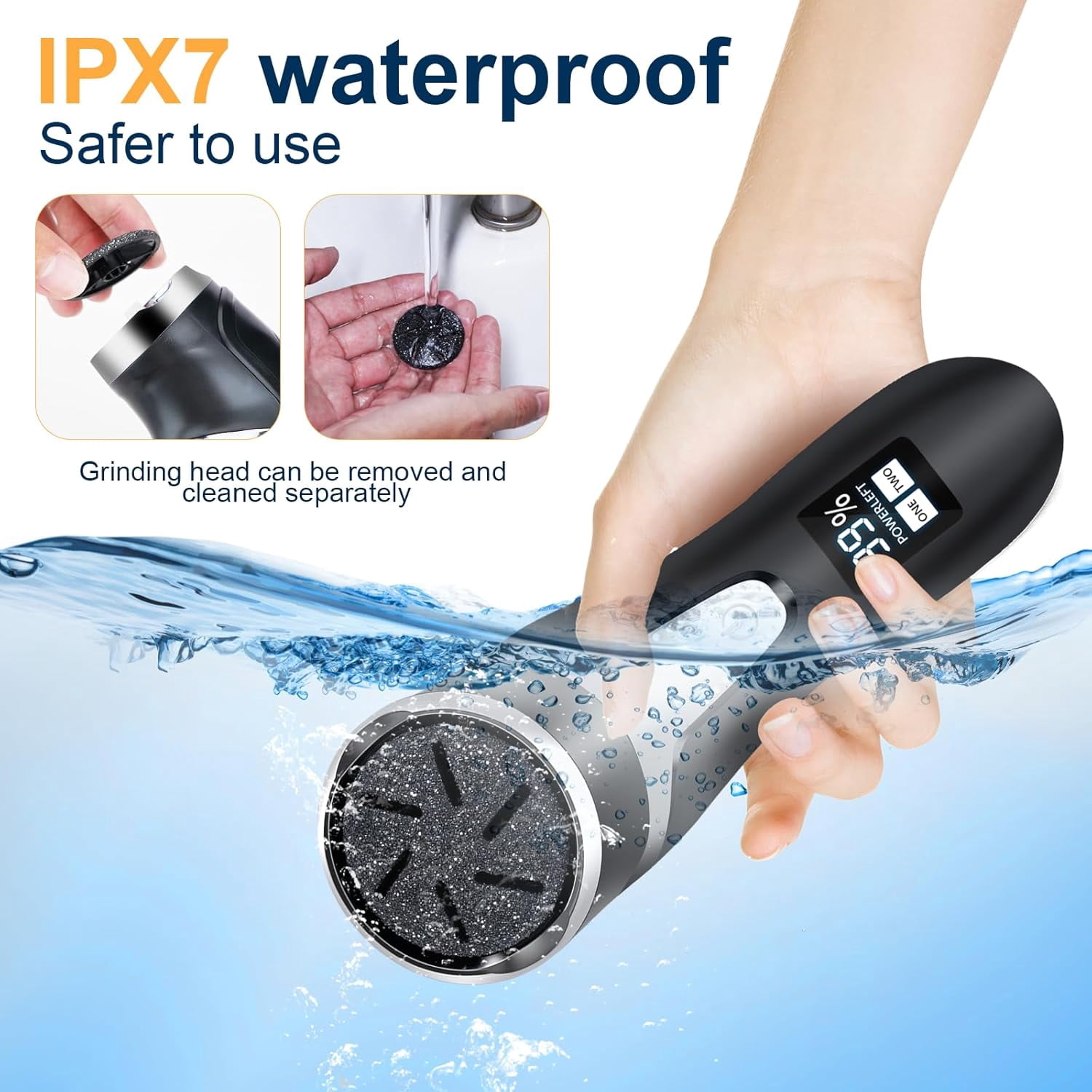 Aorsher 2-Speed Electric Foot Callus Remover with LCD Display, Dual Motors Rechargeable Calloused Feet Remover Tool Kit for Efficient Exfoliation of Dead Skin on Feet, IPX7 Waterproof