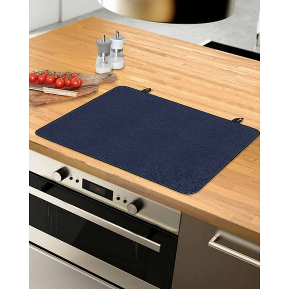 nqOlkjepod Large Induction Cooktop Protector Mat 31"x24", Solid Dark Blue Stove Top Covers for Electric Stove, Minimalism Abstract Denim Texture Stove Burner Cover Mats, Glass Top Stove Cover