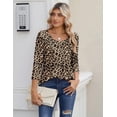 thumbnail image 5 of Zeagoo Womens Fall Fashion 3/4 Sleeve Round Neck Floral Ink Dot Tops Pleated Business Work Shirts, 5 of 6