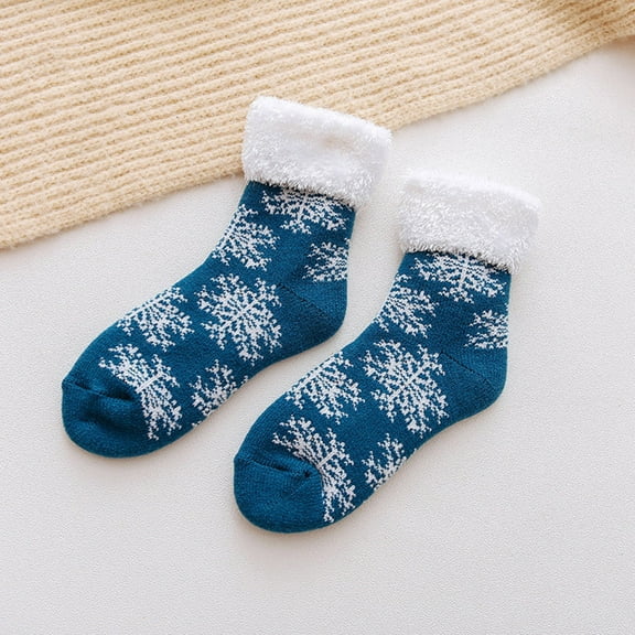 Dyfzdhu Autumn Winter Socks For Women Casual Printed Thickened Plush Socks Nonslip Floor Socks Thermal Crew Socks Christmas Gift