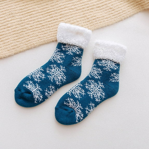 Dyfzdhu Autumn Winter Socks For Women Casual Printed Thickened Plush Socks Nonslip Floor Socks Thermal Crew Socks Christmas Gift