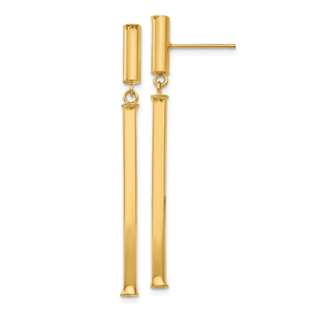 14k Yellow Gold Squared Post Drop Dangle Earrings