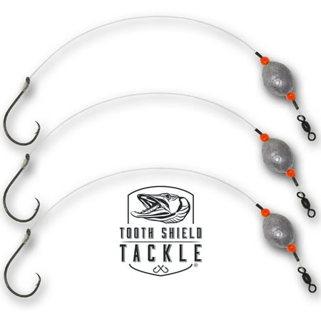 Tooth Shield Tackle 3 Pack Carolina Drum Rig Redfish Rigs Catfish Rigs [80lb Fluorocarbon - 6/0 Gamakatsu Big Cat Circle Hook] 1 oz. Egg Weight