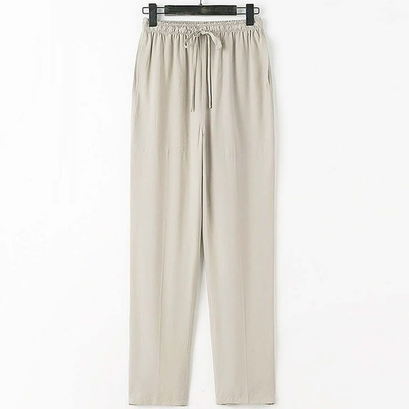 Handshe Men's Casual Pants with Drawstring Pockets and Elastic Waist Comfortable Daily Wear Casual Bottoms,Plus Size