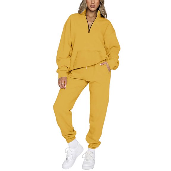 Turilly Women's Clothes Sets for Comfort Women's Fashion Casual Stand Collar Long Sleeve Zipper Tops Sweatshirt with Pocket and Drawstring Pants Suits Set