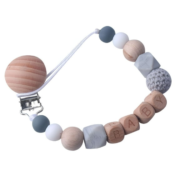 BESTSKY Silicone Wooden Baby Pacifier Clip Chain Beads Teether Nipple Soother Holder