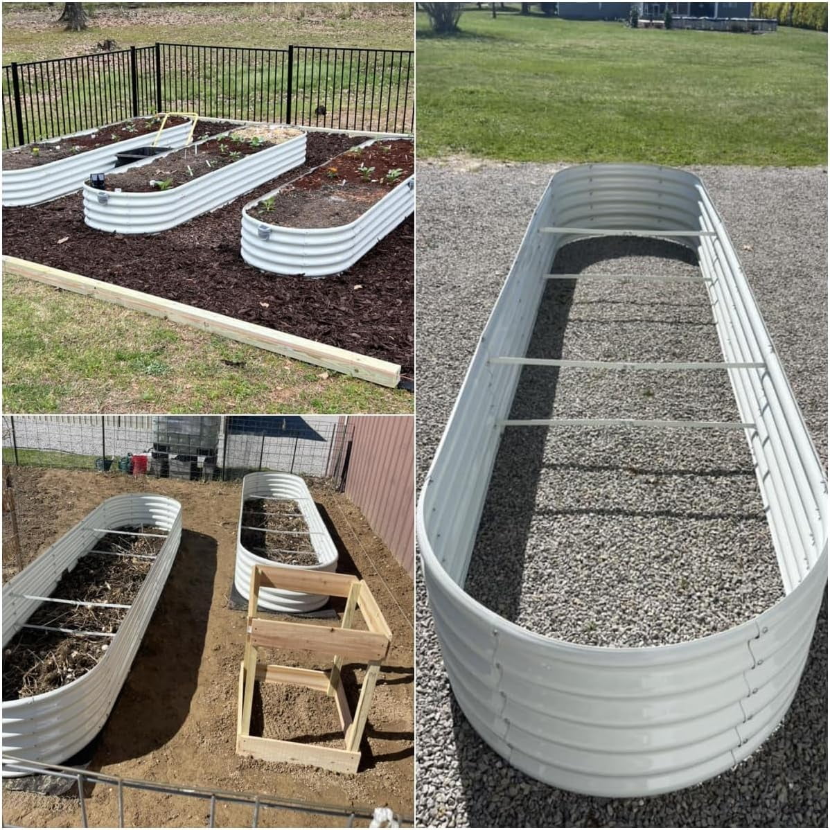 Anleolife 2 PACK 12x3x1.5 ft Galvanized Raised Garden Beds Outdoor, Oval Extra Large Metal Planter Box for Planting Vegetables Flowers Herb, Anti-Rust, Antique White
