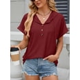 thumbnail image 5 of Cuteduck Women's Hooded V-Neck Short Sleeve T-Shirt, Summer Loose Fit Button Down Top S-XXL, 5 of 6