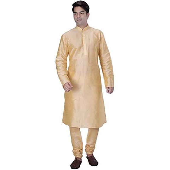 Royal Mens Gold Silk Blend Kurta Churidar