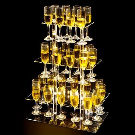 WatDenyFine Acrylic Champagne Tower Stand with 32 Slots, 3 Tire Party Champagne Glass Holder for Party, Easy Assembly Wine Glass Rack, Cocktail Tree Display for Weddings, Birthdays & Events